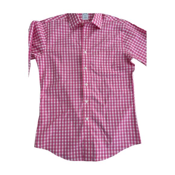 Brooks‎ Brothers Pink Ckeck Dress Shirt Sz 15 - 2/3 Slim Fit - Picture 2 of 10